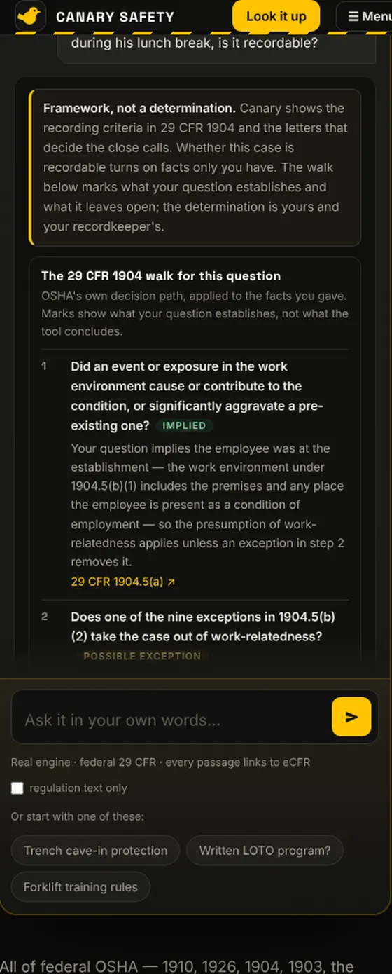 A recordability question: the 29 CFR 1904 walk, facts marked stated, implied or not stated. No verdict.