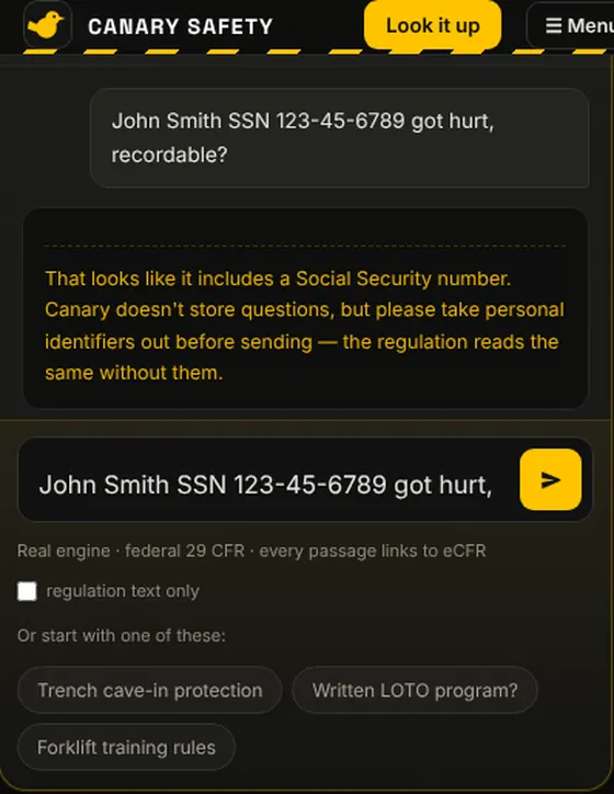 Personal information in a question: stopped before anything is sent.